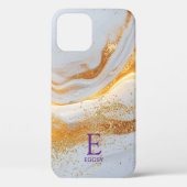 White marble chic gold glitter monogram Case-Mate iPhone hülle (Rückseite)