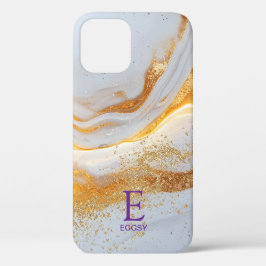 White marble chic gold glitter monogram Case-Mate iPhone hülle