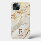 White marble chic gold glitter monogram Case-Mate iPhone hülle (Rückseite)