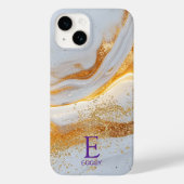 White marble chic gold glitter monogram Case-Mate iPhone hülle (Rückseite)
