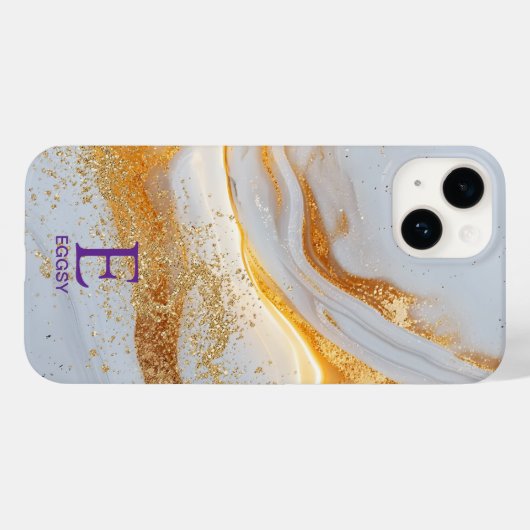 White marble chic gold glitter monogram Case-Mate iPhone hülle (Rückseite (Horizontal))