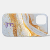 White marble chic gold glitter monogram Case-Mate iPhone hülle (Rückseite (Horizontal))