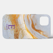 White marble chic gold glitter monogram Case-Mate iPhone hülle (Rückseite (Horizontal))