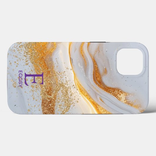 White marble chic gold glitter monogram Case-Mate iPhone hülle (Rückseite (Horizontal))