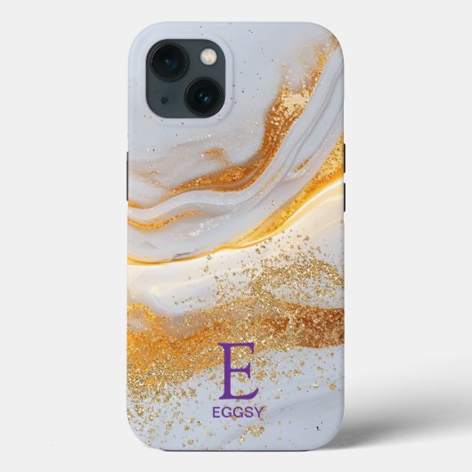 White marble chic gold glitter monogram Case-Mate iPhone hülle (Rückseite)