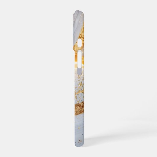 White marble chic gold glitter monogram iPhone 16 hülle (Linke Seite)