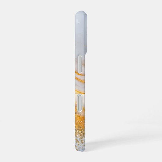 White marble chic gold glitter monogram iPhone 16 hülle (Rechte Seite)