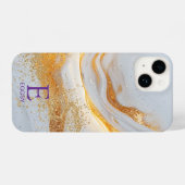 White marble chic gold glitter monogram iPhone hülle (Rückseite (Horizontal))