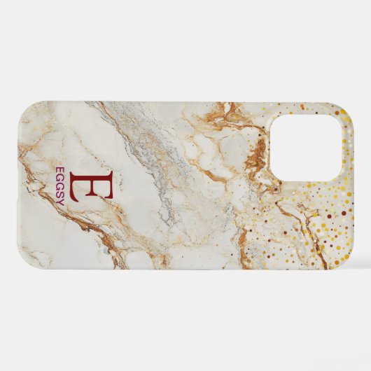 White marble chic gold glitter monogram iPhone hülle (Rückseite (Horizontal))