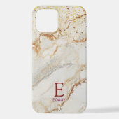 White marble chic gold glitter monogram iPhone hülle (Rückseite)