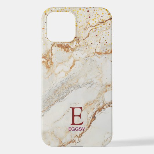 White marble chic gold glitter monogram iPhone hülle (Rückseite)