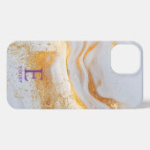 White marble chic gold glitter monogram iPhone hülle (Rückseite (Horizontal))