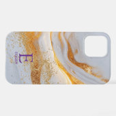 White marble chic gold glitter monogram iPhone hülle (Rückseite (Horizontal))