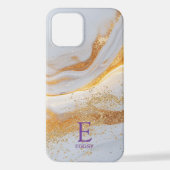 White marble chic gold glitter monogram iPhone hülle (Rückseite)
