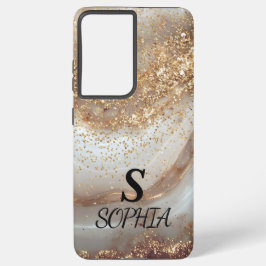 white marble chic gold glitter monogram samsung galaxy hülle