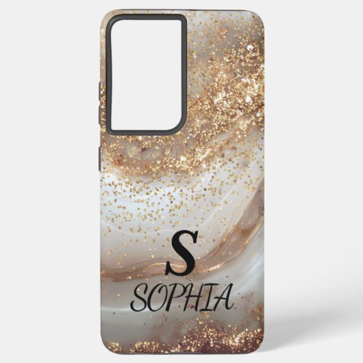 white marble chic gold glitter monogram samsung galaxy hülle (Rückseite)