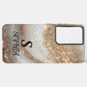 white marble chic gold glitter monogram samsung galaxy hülle (Linke Seite)
