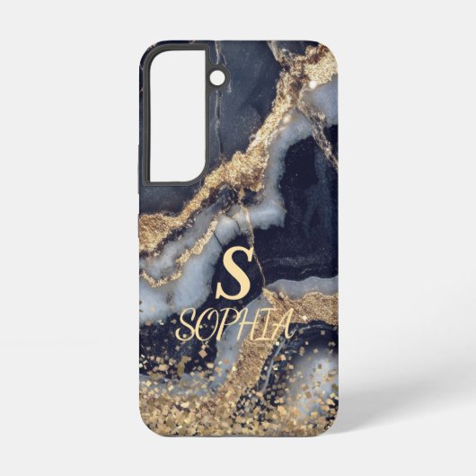 white marble chic gold glitter monogram samsung galaxy hülle (Rückseite)