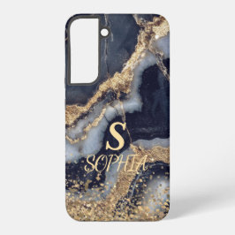 white marble chic gold glitter monogram samsung galaxy hülle
