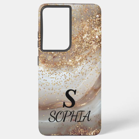 white marble chic gold glitter monogram samsung galaxy hülle (Rückseite)