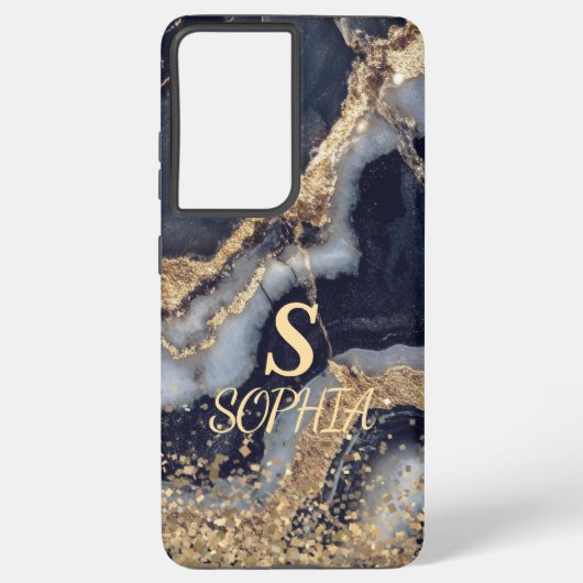 white marble chic gold glitter monogram samsung galaxy hülle (Rückseite)
