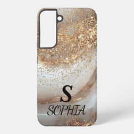 white marble chic gold glitter monogram samsung galaxy hülle