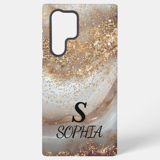 white marble chic gold glitter monogram samsung galaxy hülle (Rückseite)