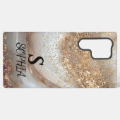 white marble chic gold glitter monogram samsung galaxy hülle (Rückseite (Horizontal))