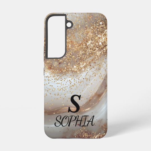 white marble chic gold glitter monogram samsung galaxy hülle (Rückseite)