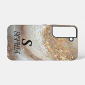 white marble chic gold glitter monogram samsung galaxy hülle (Rückseite (Horizontal))
