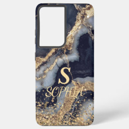 white marble chic gold glitter monogram samsung galaxy hülle