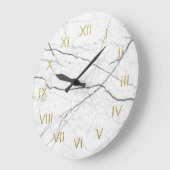 White Marble Depiction Wall Clock Gold Numerals Große Wanduhr (Winkel)