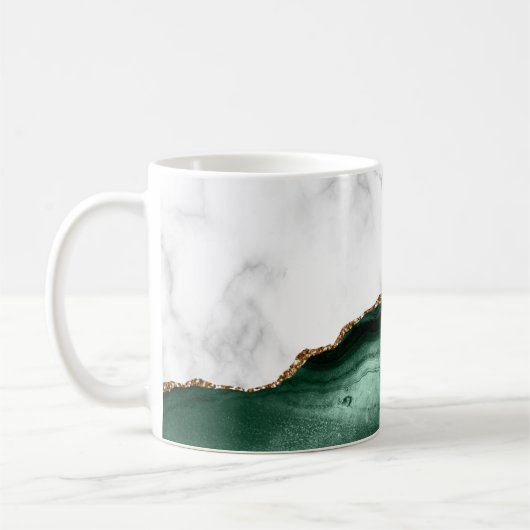 White Marble Emerald Green Agate Gold Glitzer Kaffeetasse (Links)