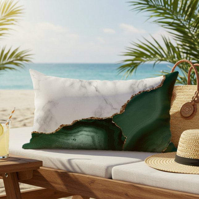 White Marble Emerald Green Agate Gold Glitzer Kissen Für Draußen (Von Creator hochgeladen)