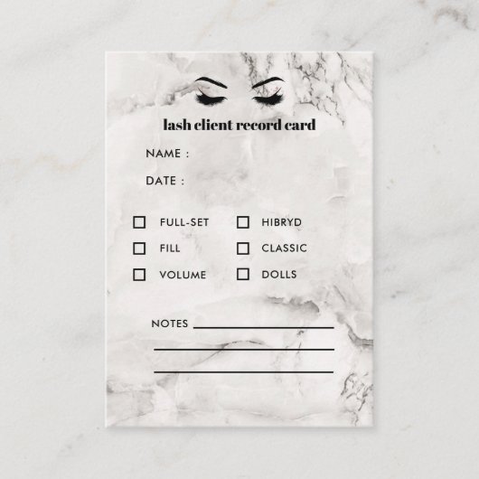 White Marble Eyelash Extension Client Consulting Visitenkarte (Vorderseite)