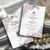 White Marble Floral Lace Islamic QR Code Hochzeit Einladung