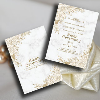 White Marble Floral Lace Islamische Nikah Wedd Einladung