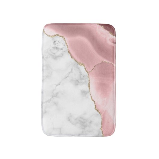 White Marble Gilded Blush Pink Agate Badematte (Vorderseite Vertikal)
