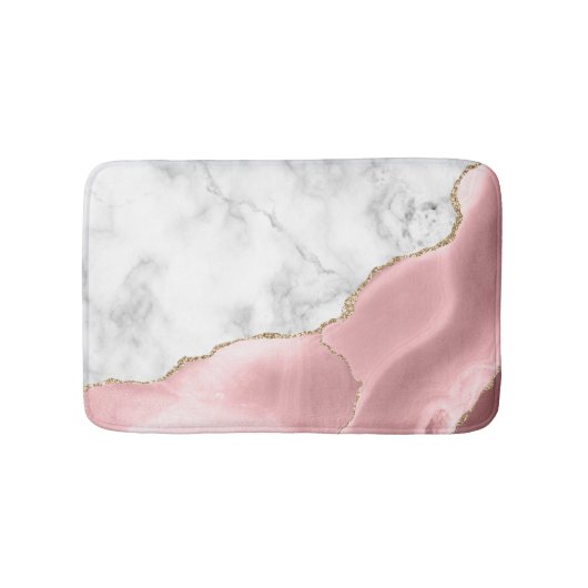 White Marble Gilded Blush Pink Agate Badematte (Vorderseite)