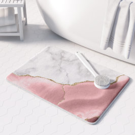 White Marble Gilded Blush Pink Agate Badematte