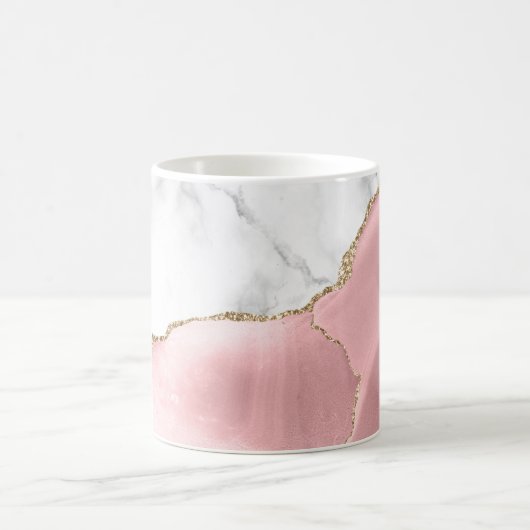White Marble Gilded Blush Pink Agate Kaffeetasse (Mittel)