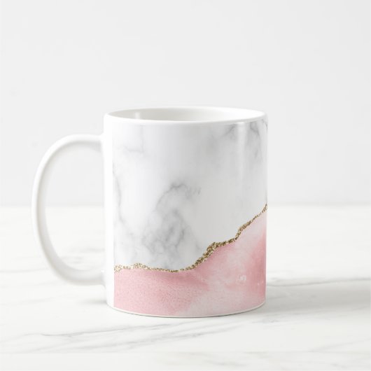 White Marble Gilded Blush Pink Agate Kaffeetasse (Links)