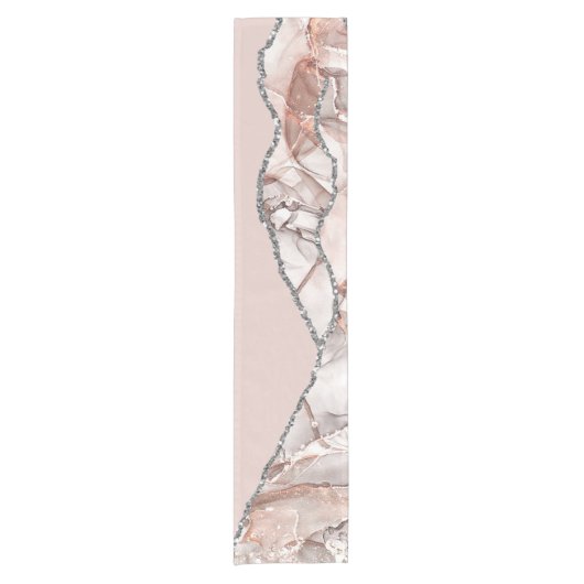 White Marble Gilded Blush Pink Agate Kurzer Tischläufer (Vorderseite)