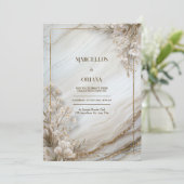White Marble Gilded Botanical Wedding Einladung (Stehend Vorderseite)