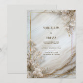 White Marble Gilded Botanical Wedding Einladung (Vorne/Hinten)
