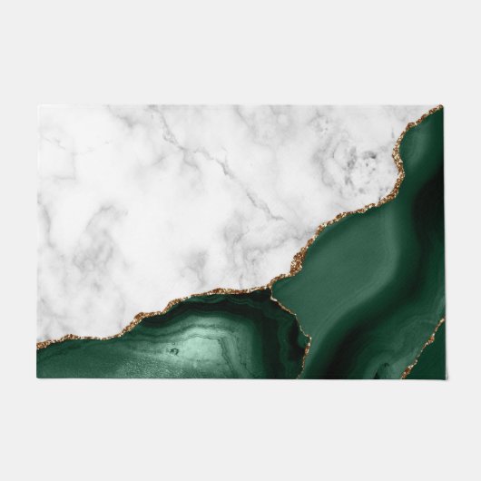 White Marble Gilded Emerald Green Agate Fußmatte (Vorderseite)