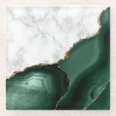 White Marble Gilded Emerald Green Agate Glasuntersetzer (Vorderseite)