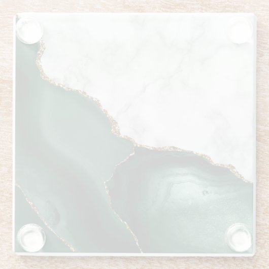 White Marble Gilded Emerald Green Agate Glasuntersetzer (Rückseite)