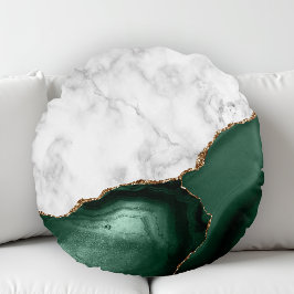 White Marble Gilded Emerald Green Agate Rundes Kissen