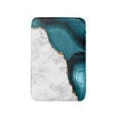 White Marble Gilded Teal Blue Agate Badematte (Vorderseite Vertikal)